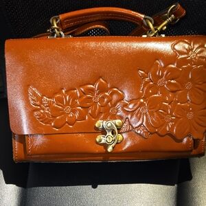 Patricia Nash Tan Floral Embossed Crossbody Bag